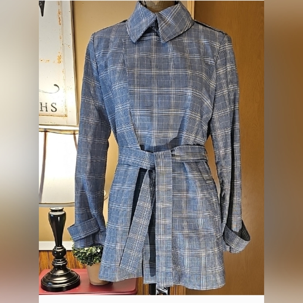 Blue and Yellow Plaid Trench Jacket Size M